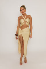 Butter Yellow Ring Detail Cut Out Midaxi Dress - Livia