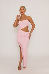 Pink Ruffle Side Split Maxi Dress - Loretta