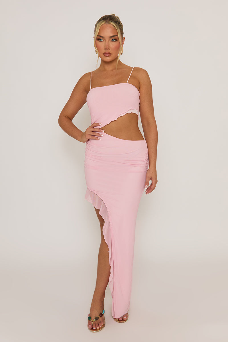 Pink Ruffle Side Split Maxi Dress - Loretta