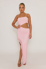 Pink Ruffle Side Split Maxi Dress - Loretta