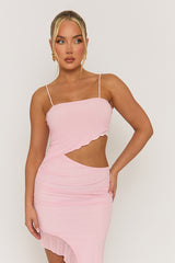 Pink Ruffle Side Split Maxi Dress - Loretta