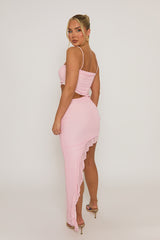 Pink Ruffle Side Split Maxi Dress - Loretta