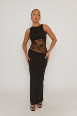 Black Lace Insert Cut Out Back Maxi Dress - Mirabella