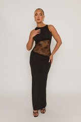 Black Lace Insert Cut Out Back Maxi Dress - Mirabella