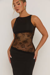 Black Lace Insert Cut Out Back Maxi Dress - Mirabella