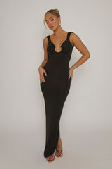 Black Cut Out Plunge Back Maxi Dress - Caterina
