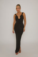 Black Cut Out Plunge Back Maxi Dress - Caterina