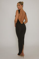 Black Cut Out Plunge Back Maxi Dress - Caterina