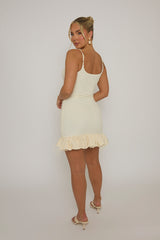 Butter Yellow Textured Puffball Hem Mini Dress - Nemy