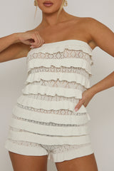 Cream Pointelle Knitted Frill Romper - Signy