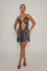 Black Printed Cut Out Mini Dress - Silvia
