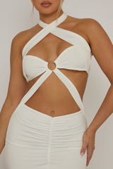 White Ring Detail Cut Out Halter Maxi Dress - Stefania