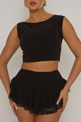 Black Ruffle Lace Mini Skirt - Charla