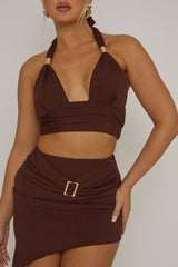 Chocolate Textured Top and Mini Skirt Co-ord Set - Monroe