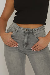 Grey Kick Flare Mid Waist Jeans - Paola