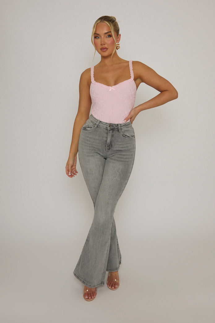 Pink Lace Frill Strap Bodysuit - Nelle