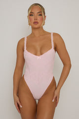 Pink Lace Frill Strap Bodysuit - Nelle