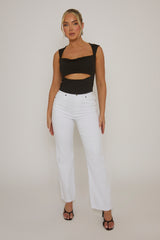 Black Cut Out Cap Sleeve Crop Top - Donatella