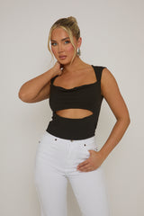 Black Cut Out Cap Sleeve Crop Top - Donatella