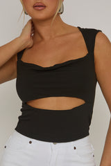 Black Cut Out Cap Sleeve Crop Top - Donatella