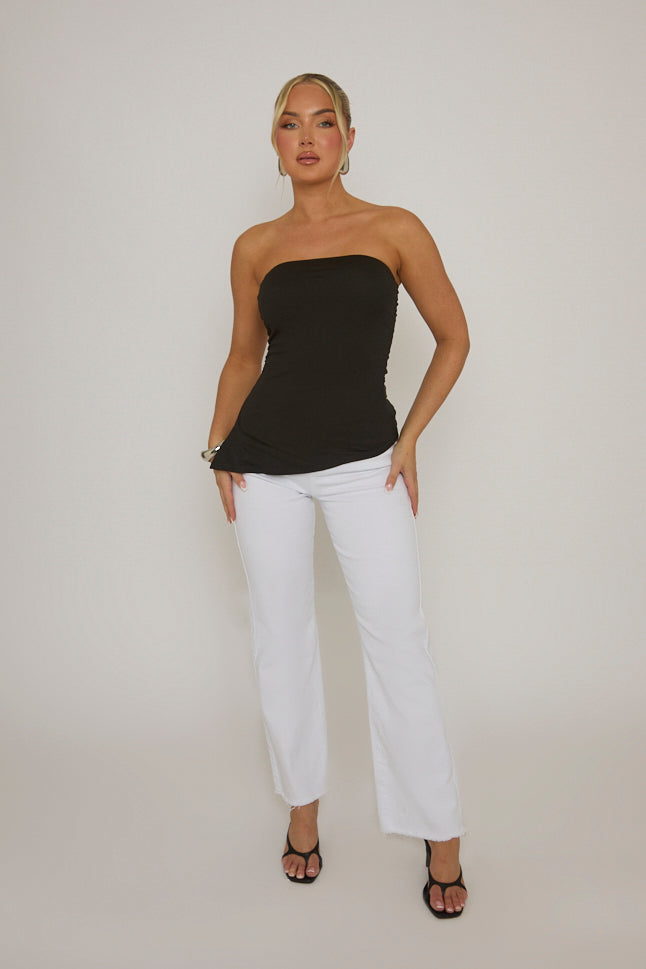 Black Side Split Asymmetric Bandeau Top - Enrica