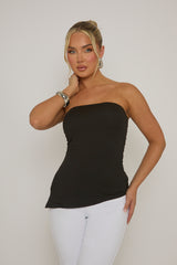 Black Side Split Asymmetric Bandeau Top - Enrica