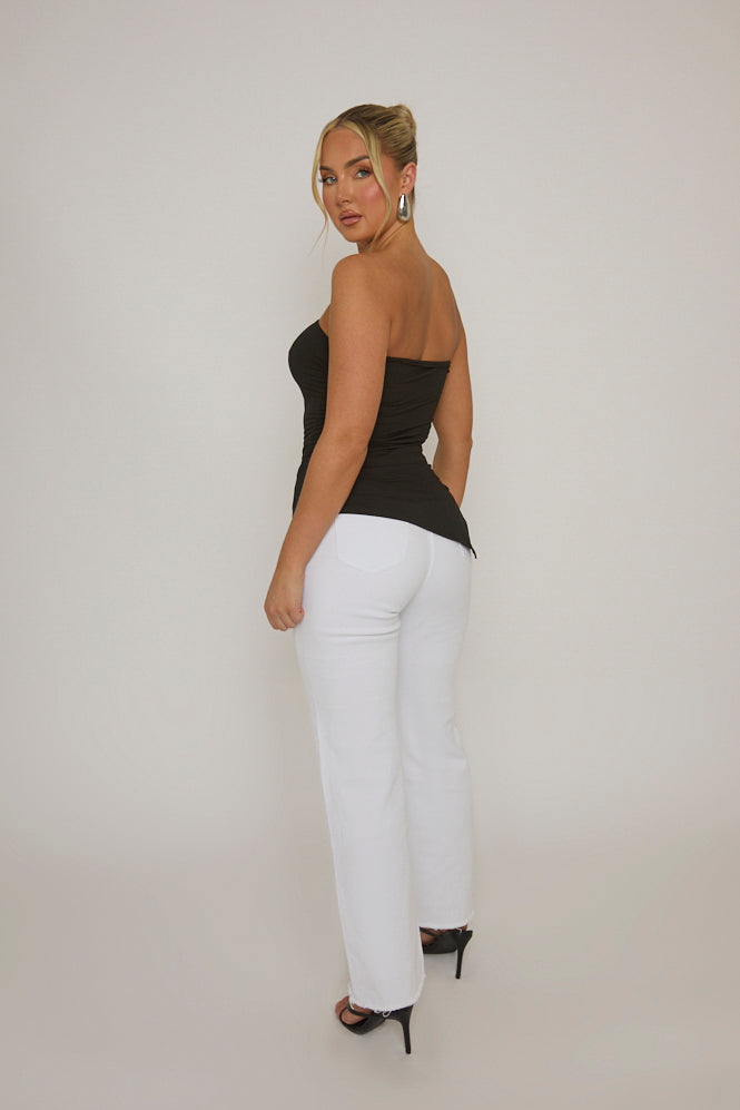 Black Side Split Asymmetric Bandeau Top - Enrica