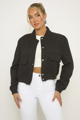 Black Pocket Detail Bomber Jacket - Estelle