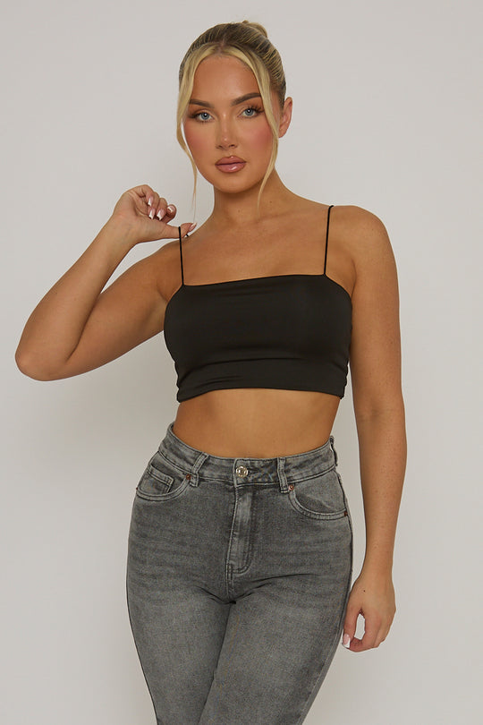 Black Basic Strappy Crop Top - Rosaria