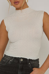 White Textured High Neck Top - Greta