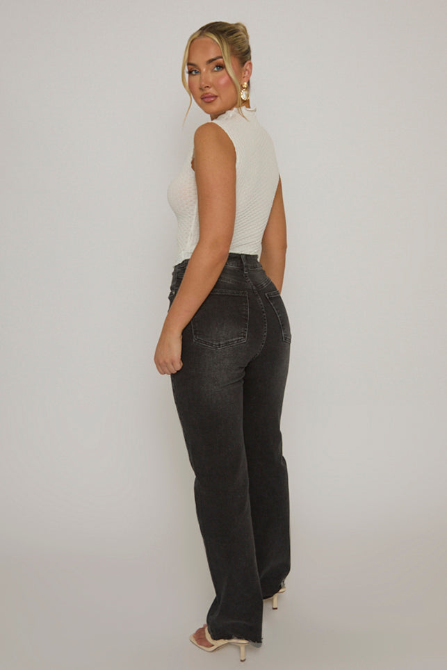 White Textured High Neck Top - Greta