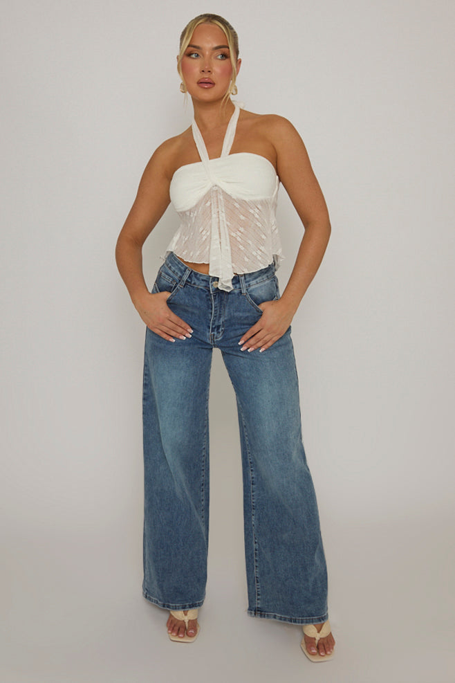 White Textured Halterneck Cami Top - Martina