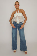 White Textured Halterneck Cami Top - Martina