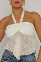 White Textured Halterneck Cami Top - Martina