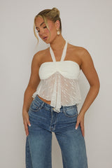 White Textured Halterneck Cami Top - Martina