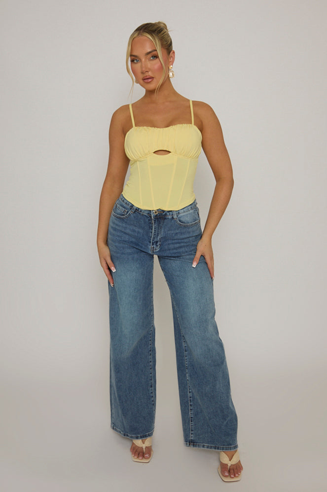 Butter Yellow Boned Strappy Corset Top - Edita