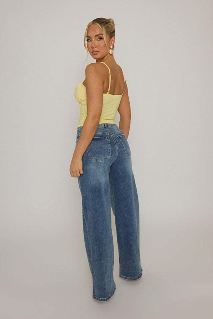 Butter Yellow Boned Strappy Corset Top - Edita