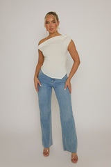 White Asymmetric Twist Shoulder Top - Brinna