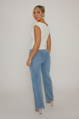 White Asymmetric Twist Shoulder Top - Brinna