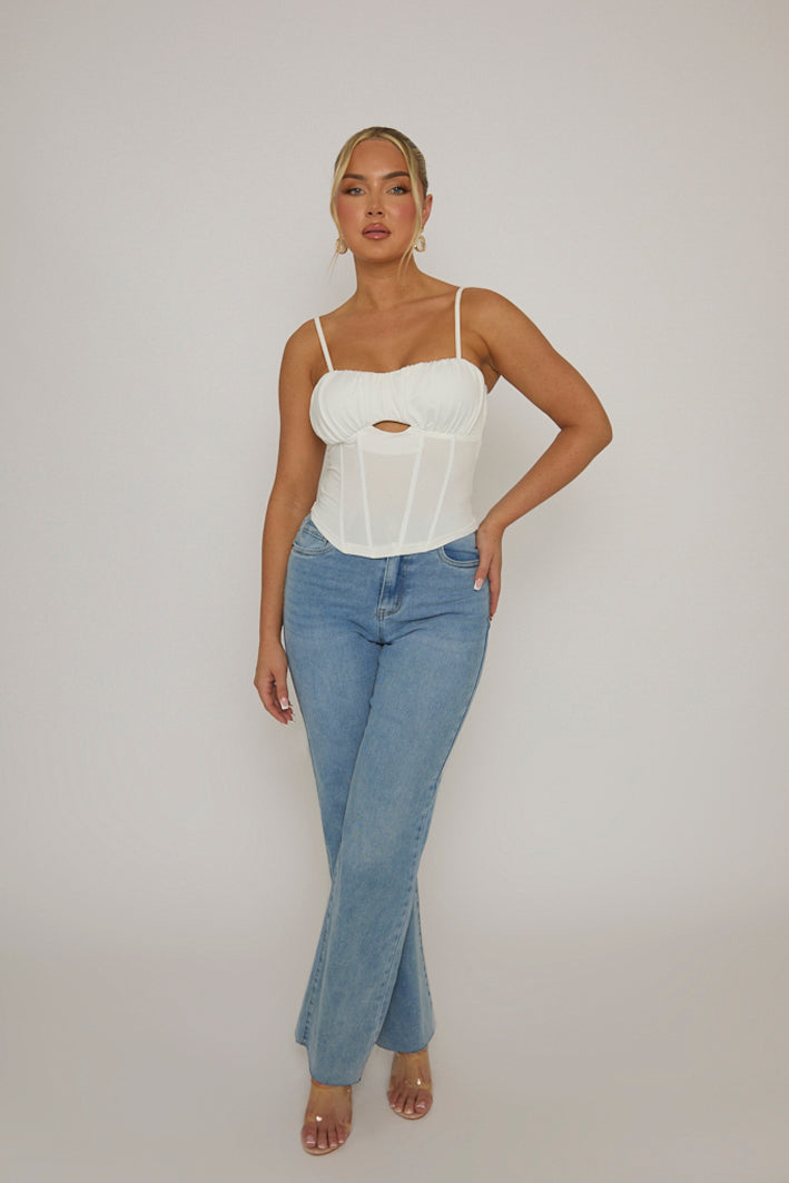 White Boned Strappy Corset Top - Edita