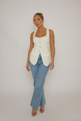 White Gold Button Detail Longline Waistcoat - Isidora