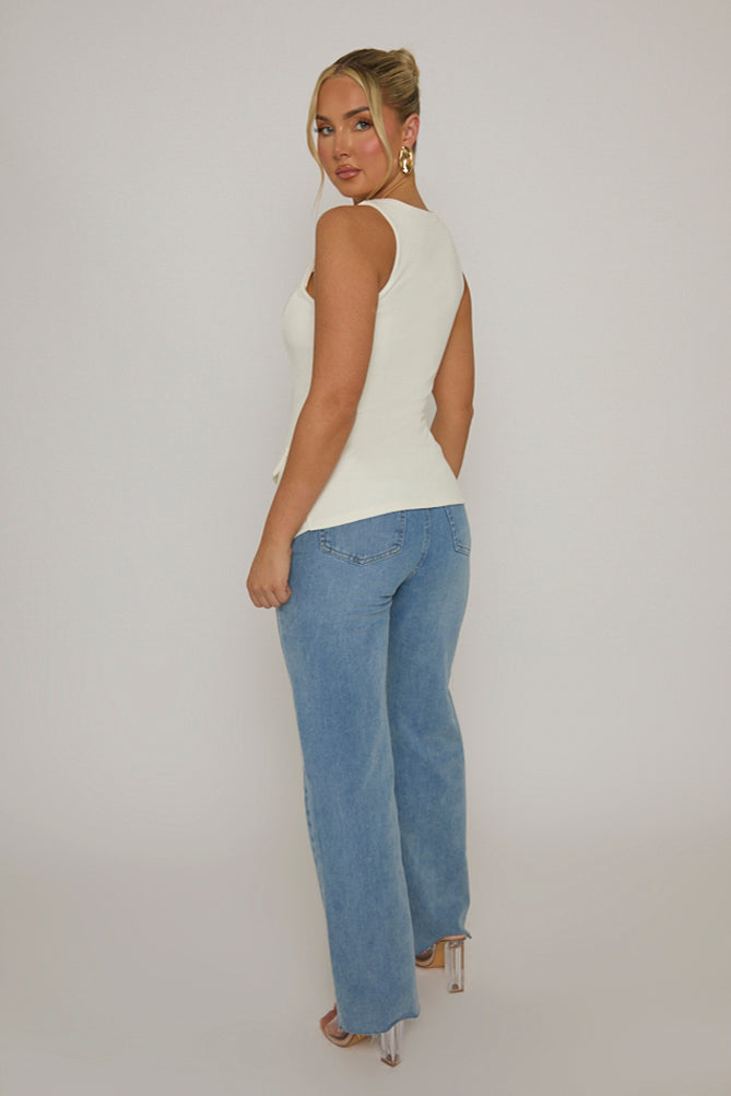 White Gold Button Detail Longline Waistcoat - Isidora
