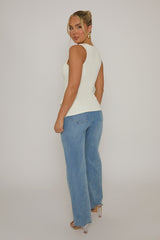 White Gold Button Detail Longline Waistcoat - Isidora