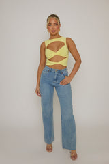 Butter Yellow Twist Front Cut Out Top - Sonia