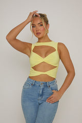 Butter Yellow Twist Front Cut Out Top - Sonia