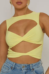 Butter Yellow Twist Front Cut Out Top - Sonia