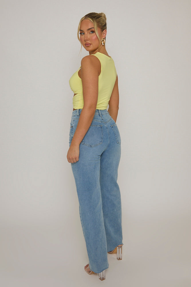 Butter Yellow Twist Front Cut Out Top - Sonia