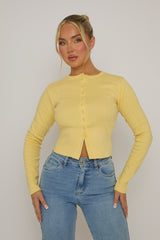 Butter Yellow Rib Button Front Top - Helena