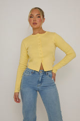 Butter Yellow Rib Button Front Top - Helena