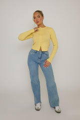 Butter Yellow Rib Button Front Top - Helena
